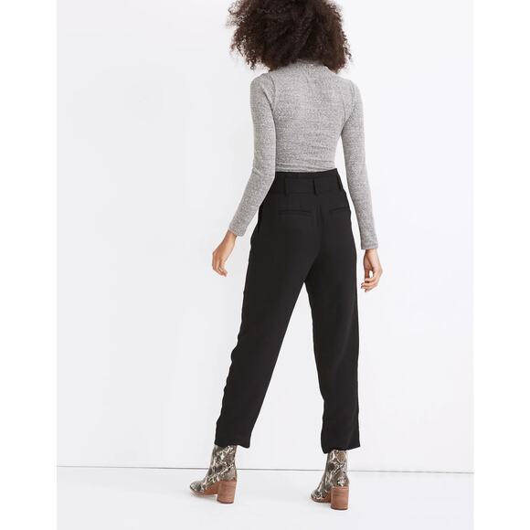 Madewell Drapey Paperbag Pants Black Pleated Button Front Zip High Rise Sz 6 - Picture 9 of 11